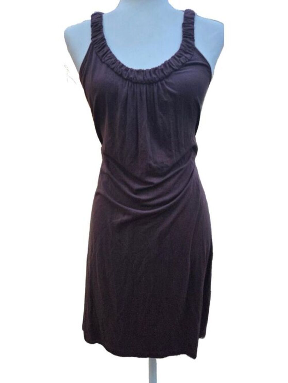 Vintage 90s Style Nicole Miller Brown Midi Dress Slouchy Ruched Neckline M